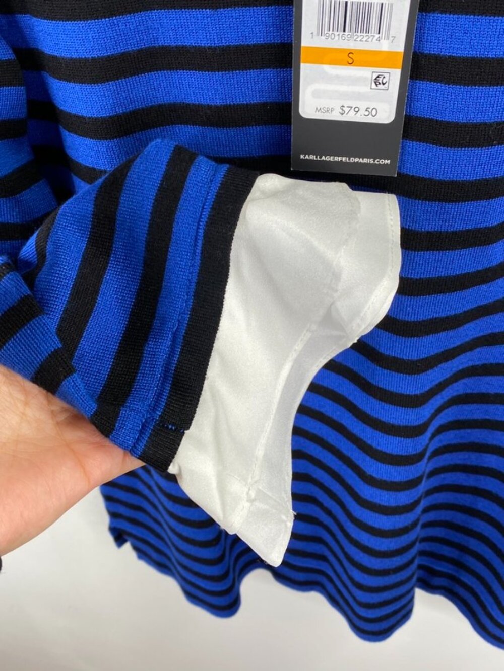 Karl Lagerfeld Striped Ruffle Cuff Sweater Size S - Picture 5 of 7
